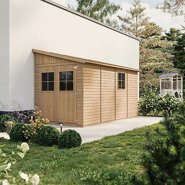 Timbela Anbau-Gartenhaus Holz M340A 8 m² mit Seitenwand ohne Boden günstig online kaufen