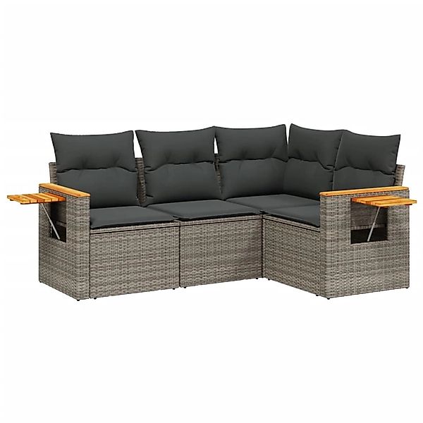 vidaXL 4-Tlg Garten-Sofagarnitur mit Kissen Grau Poly Rattan 3259176 günstig online kaufen