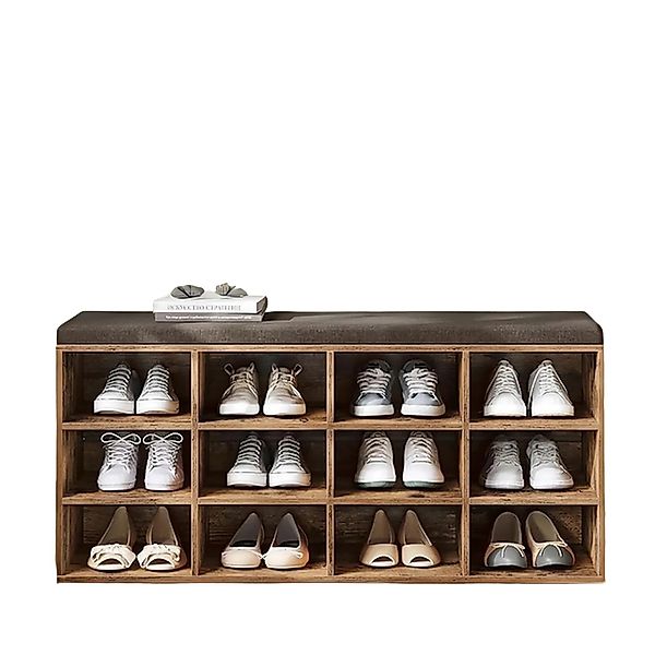 Songmics Sitzbank Custos mit Stauraum 12 Fächer Braun günstig online kaufen