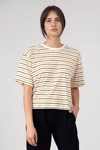 Cropped T-shirt „Vayana“ Stripes - Orange Schwarz Weiss günstig online kaufen