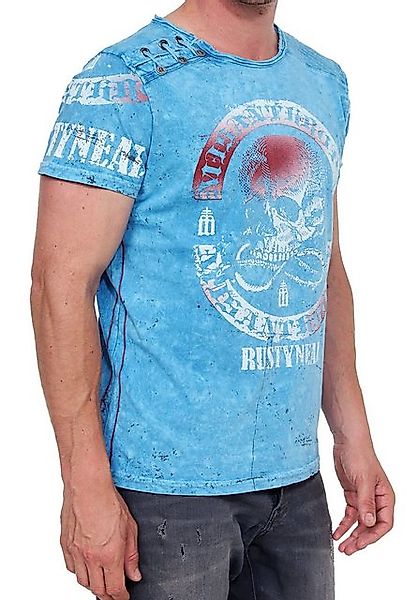 R-NEAL T-Shirt T-Shirt Seitliche Knopfleiste Oil Washed Skull-Shirt Rocker günstig online kaufen