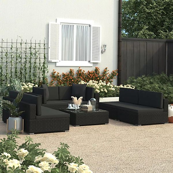 7-tlg. Garten-lounge-set Schwarz Mit Auflagen Poly Rattan günstig online kaufen
