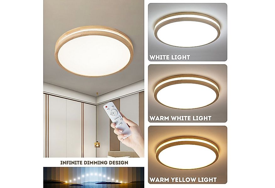 style home Deckenleuchte LED Deckenlampe Holz, dimmbar mit Fernbedienung 30 günstig online kaufen