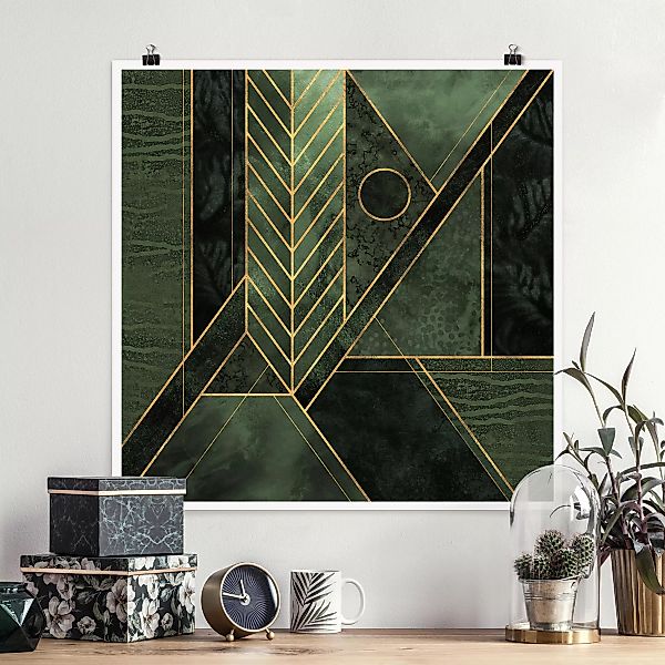 Poster - Quadrat Geometrische Formen Smaragd Gold günstig online kaufen