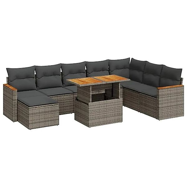 vidaXL 9-Tlg Garten-Sofagarnitur mit Kissen Grau Poly Rattan Akazie 3327525 günstig online kaufen