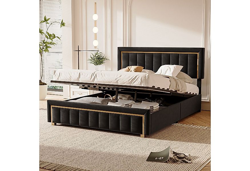 PXloue Stauraumbett Elegantes Polsterbett mit goldenen Akzenten und gepolst günstig online kaufen