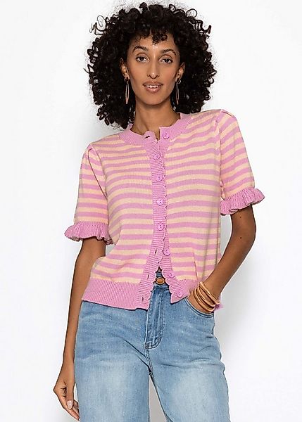 SASSYCLASSY Cardigan Gestreifte Kurzarm-Strickjacke mit Volants Damen Versp günstig online kaufen