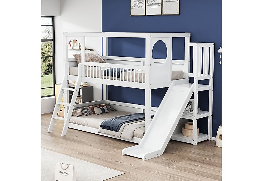 Flieks Etagenbett, Massivholz Kinderbett Hausbett mit Rutsche und Leiter 90 günstig online kaufen