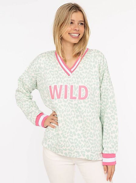 Zwillingsherz Sweatshirt ""Leo Pastell"", mit V-Ausschnitt, gestreiften Bün günstig online kaufen
