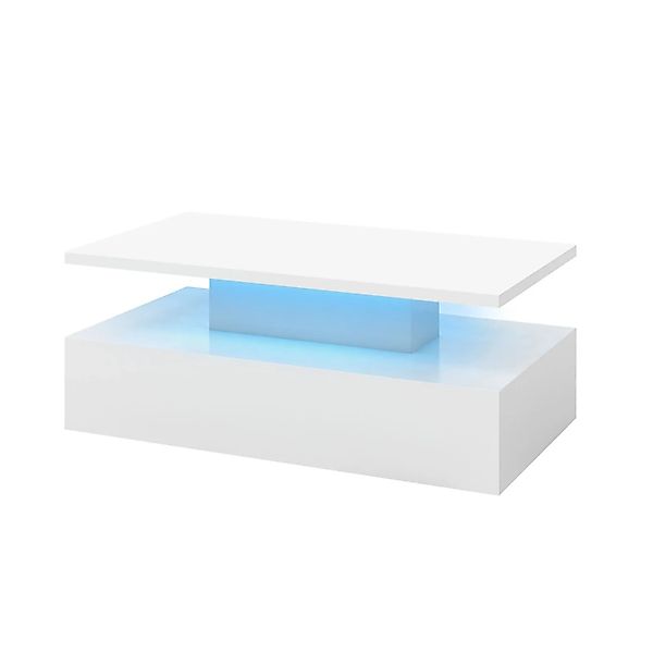 Costway Led-Couchtisch Hochglanz Wohnzimmertisch Sofatisch Weiß günstig online kaufen