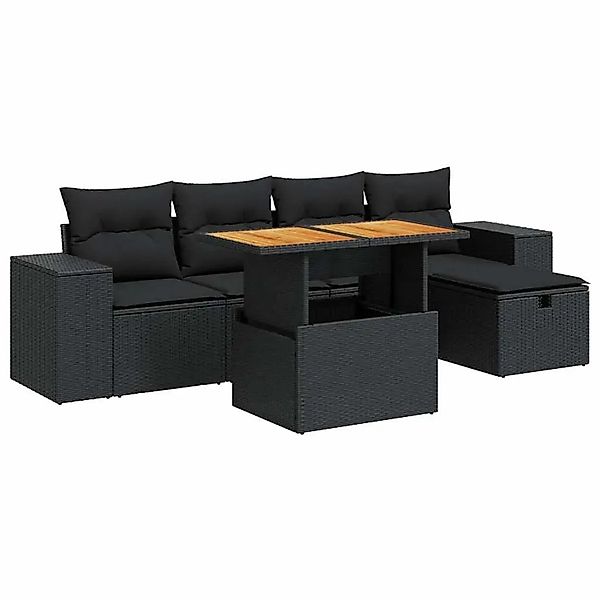 vidaXL 6-Tlg Garten-Sofagarnitur mit Kissen Schwarz Poly Rattan 3328077 günstig online kaufen