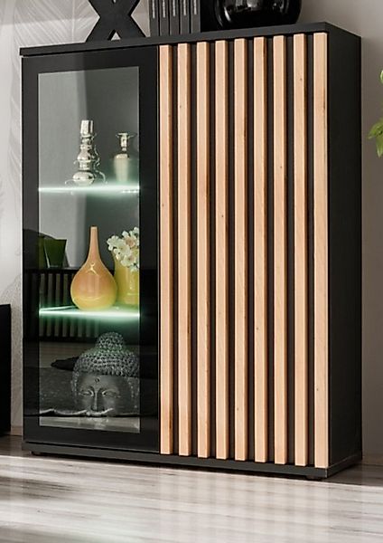 Furn.Design Vitrine Morgan (Hohe Kommode in Schwarz mit Eiche Lamellen, 80 günstig online kaufen
