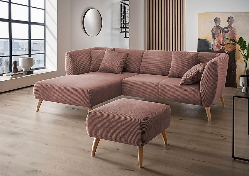 INOSIGN Ecksofa "Colori L-Form", Holzfußfarbe wählbar, inkl. 4x Zierkissen günstig online kaufen