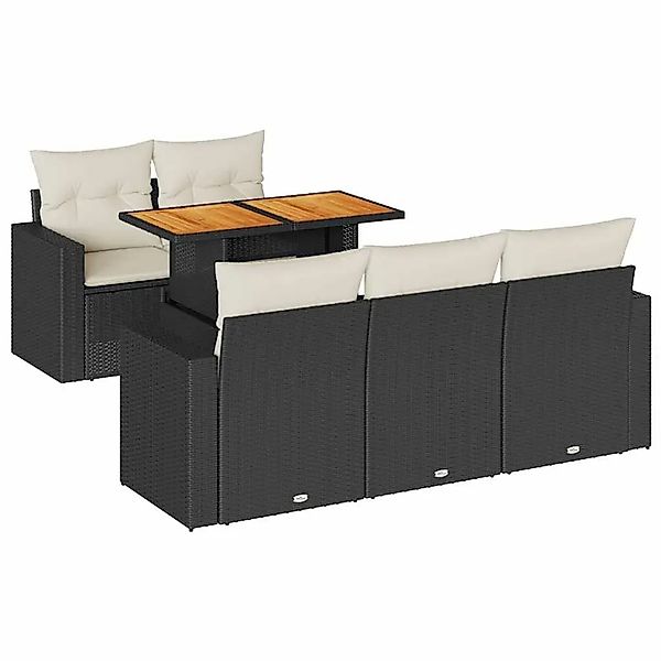 vidaXL 6-Tlg Garten-Sofagarnitur mit Kissen Schwarz Poly Rattan 3326989 günstig online kaufen