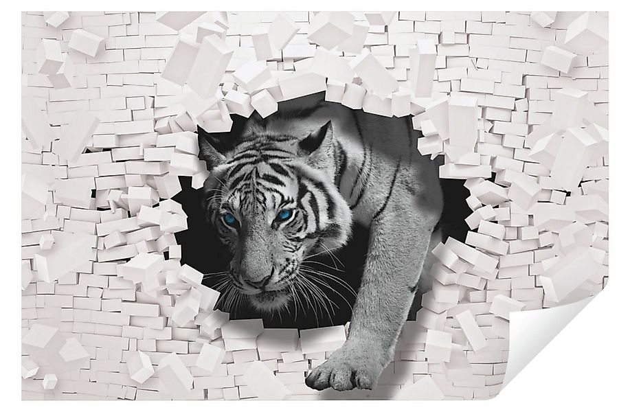Wallarena Fototapete Kinderzimmer Jungen 3D EFFEKT Tiger Tier Ziegel Abstra günstig online kaufen