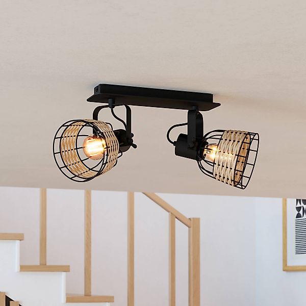 Deckenspot Anwick 1 Stahl/Rattan, zweiflammig günstig online kaufen