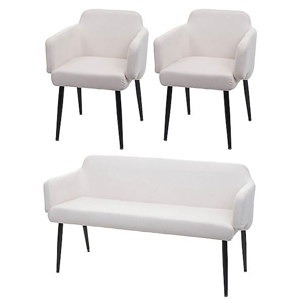 MCW Esszimmer-Set L13 3-teilig 2er-Set Stuhl+Sitzbank Creme-Weiß günstig online kaufen