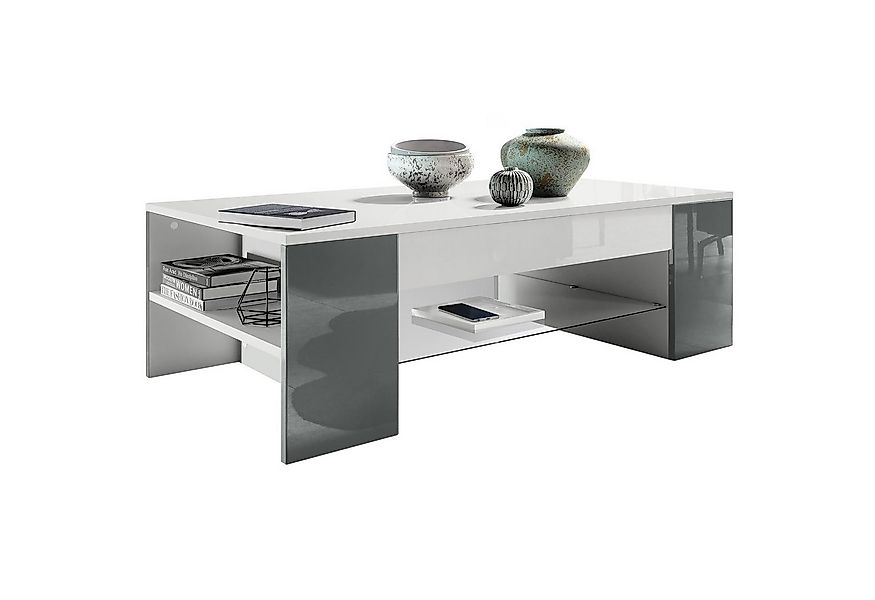 Vladon Couchtisch Clip (Wohnzimmertisch, mit 2 Seitenfächern und 1 Glasplat günstig online kaufen