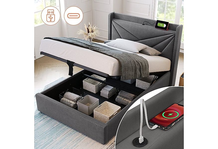 Odikalo Stauraumbett Polsterbett Jugendbett Bettkasten USB Typ C Kopfteil ( günstig online kaufen