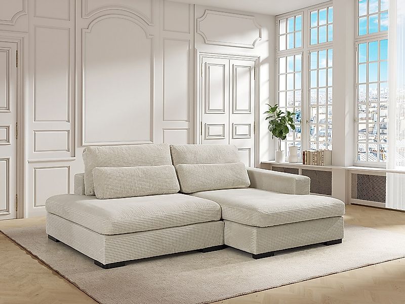 Ecksofa mit Schlaffunktion - Ecke rechts - Cord - Beige - SELIORA günstig online kaufen