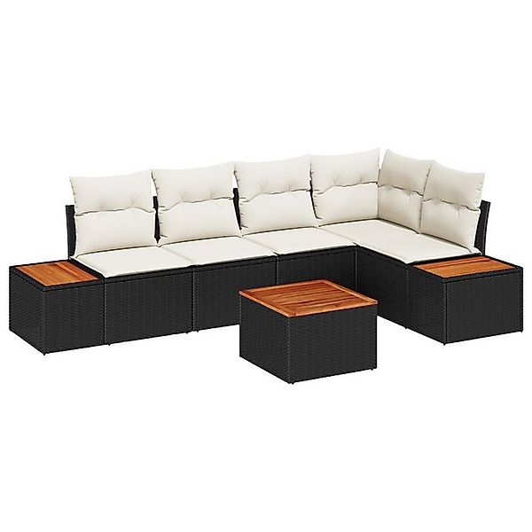 vidaXL Loungesofa 6-teiliges Garten Sofaset mit Kissen Schwarz Poly-Rattan, günstig online kaufen