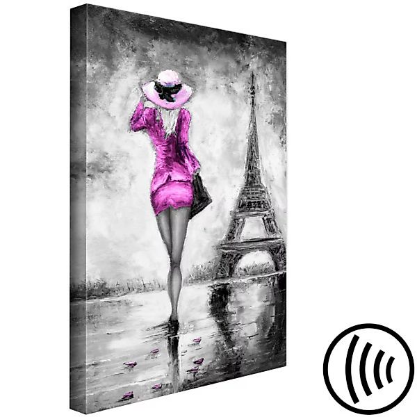 Wandbild Rosa Dame in Paris - Silhouette einer Frau, die am Eiffelturm geht günstig online kaufen