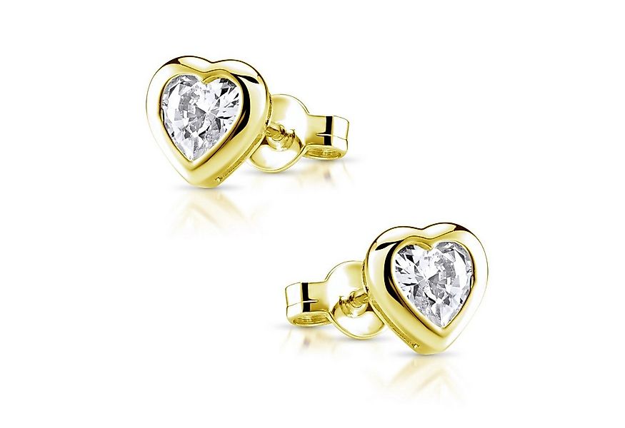 Materia Paar Ohrstecker Herz Zirkonia Gold Weiß SO-11, Sterlingsilber, verg günstig online kaufen