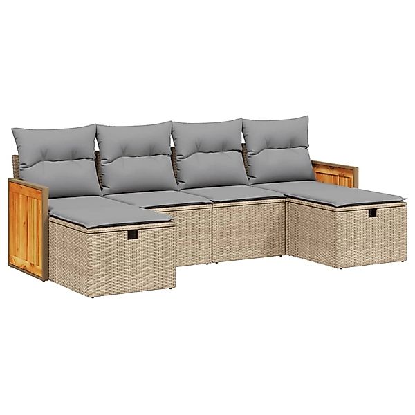 vidaXL 6-tlg Garten-Sofagarnitur mit Kissen Beige Poly Rattan Modell 233 günstig online kaufen