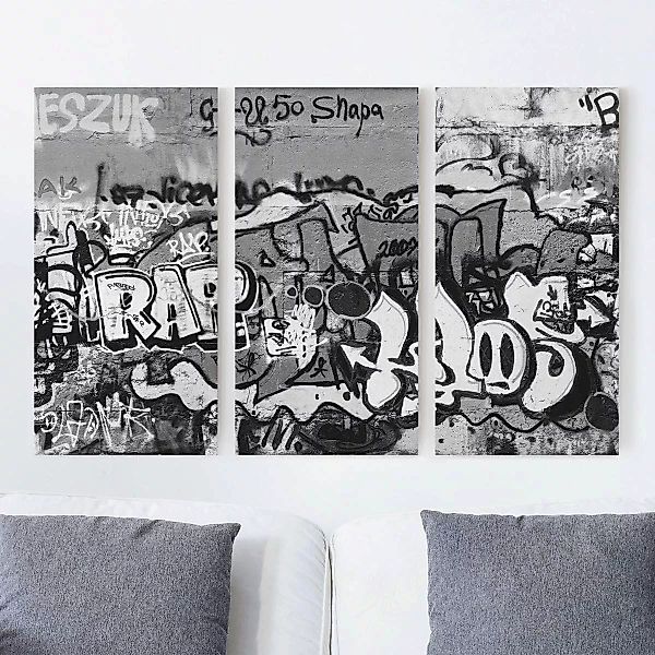 3-teiliges Leinwandbild Schwarz-Weiß - Querformat Graffiti Art günstig online kaufen