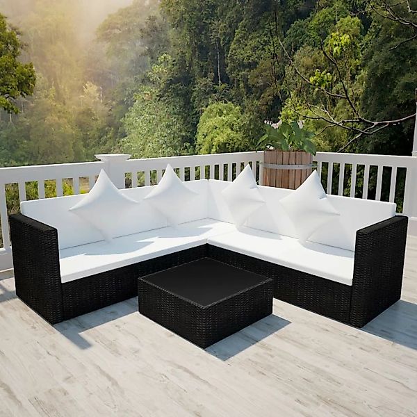 4-tlg. Garten-lounge-set Mit Auflagen Poly Rattan Schwarz günstig online kaufen