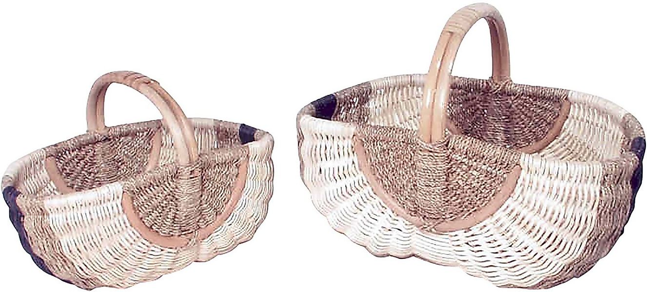 Kobolo Einkaufskorb Rattankorb natur mit blauem Seegras 2er Set, 29 l günstig online kaufen