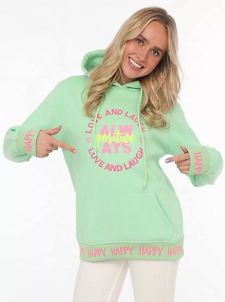 Zwillingsherz Sweatshirt "Always positive" mit Kapuze und neonfarbenem Aufs günstig online kaufen