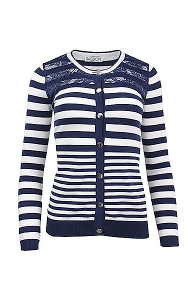 Passioni Cardigan Marineblau-weiß gestreifte Strickjacke mit Spitzendetail günstig online kaufen