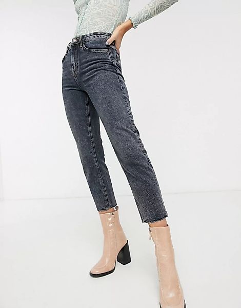Topshop – Dunkelgraue Straight-Jeans mit Fransensaum günstig online kaufen