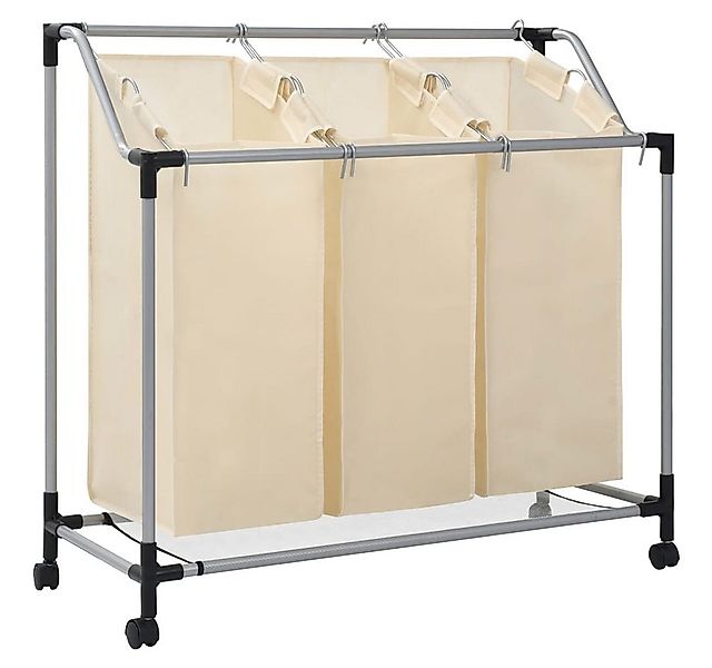 furnicato Wäschekorb mit 3 Taschen Creme Stahl (1 St) günstig online kaufen