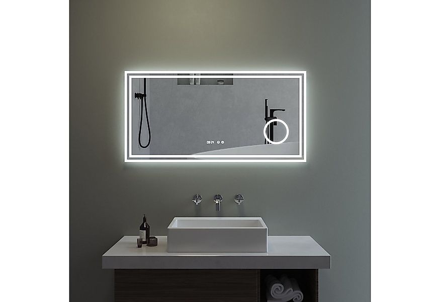 AQUABATOS Badspiegel Spiegel Badezimmer mit Beleuchtung Uhr LED Wandspiegel günstig online kaufen