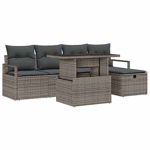 vidaXL Garten-Sofa-Set mit Kissen mit Speicher 6-Tlg Grau Poly Rattan 33611 günstig online kaufen