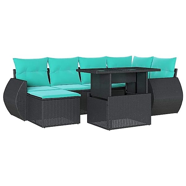 vidaXL 7-Tlg Gartensofa-Set mit Kissen Schwarz Polyrattan 3268677 günstig online kaufen