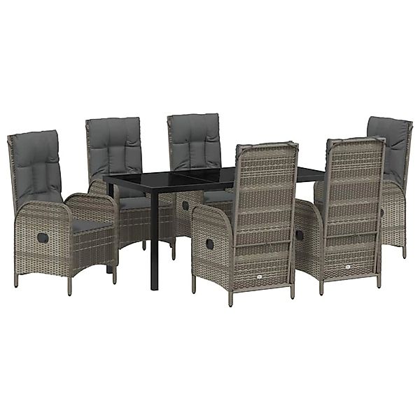 vidaXL Garten Essgruppe mit Kissen 7-Tlg Grau Poly Rattan 3380131 günstig online kaufen