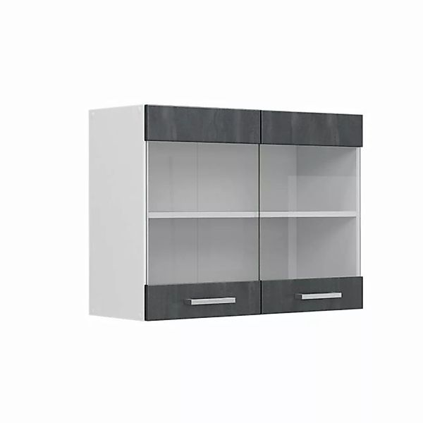 Livinity® Glashängeschrank Geschirrschrank R-Line 80 cm Weiß Schwarz Beton günstig online kaufen