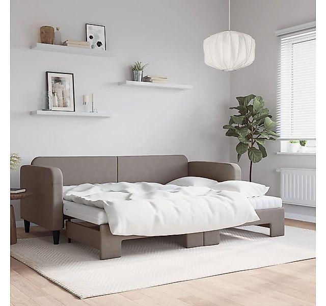 vidaXL Bett, Tagesbett Ausziehbar mit Matratzen Taupe 80x200 cm Stoff günstig online kaufen