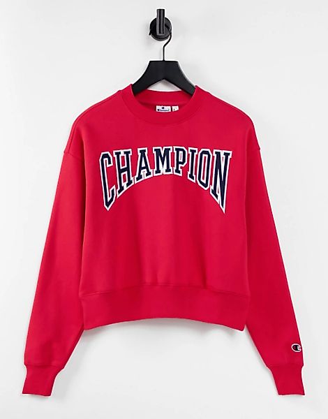 Champion – Kastiges Sweatshirt in Rot mit großem Logo im College-Stil günstig online kaufen