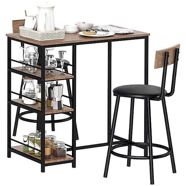 HOMCOM Bartisch Set mit Barhocker Set 3-tlg Stahl MDF Eiche 90L x 50B x 90, günstig online kaufen