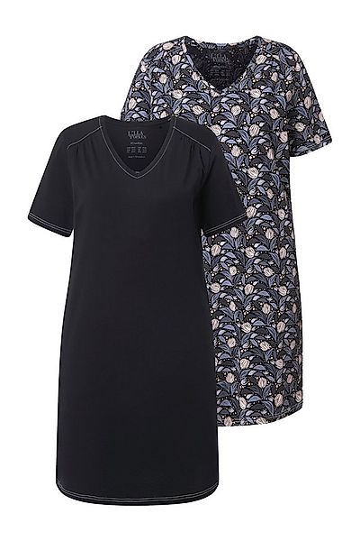 Ulla Popken Bigshirt Bigshirts 2er-Pack Blätter/uni V-Ausschnitt günstig online kaufen
