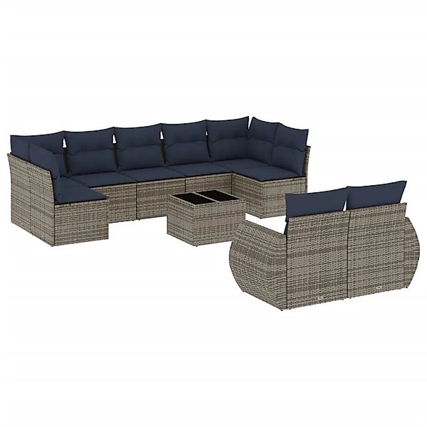 vidaXL 10-Tlg Gartensofa-Set mit Kissen Grau Polyrattan 3221830 günstig online kaufen
