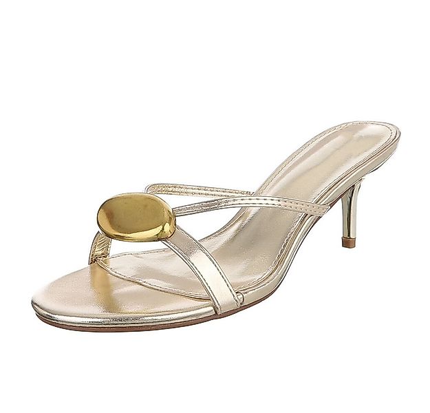 Ital-Design Elegante Damen Sandalen mit goldenem Detail für Anlässe Pantole günstig online kaufen
