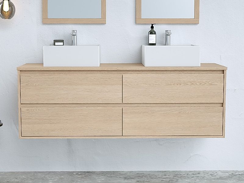 Waschbeckenunterschrank hängend - Eichenholzfurnier - 150 cm - MILIPAM günstig online kaufen