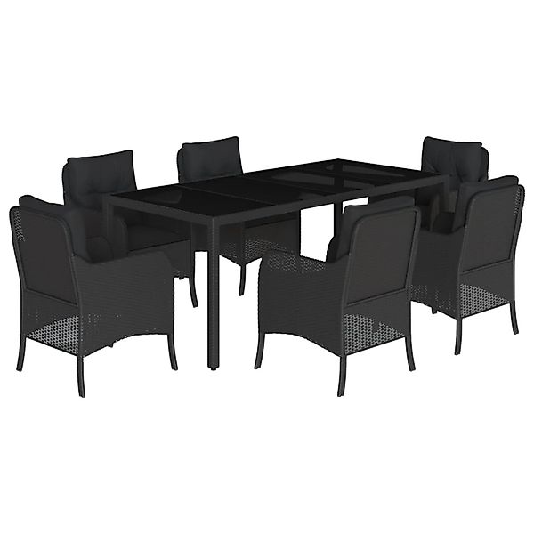 vidaXL 7-Tlg Garten-Essgruppe mit Kissen Schwarz Poly Rattan 3211852 günstig online kaufen