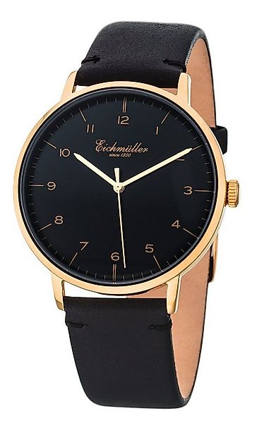 Eichmüller Quarzuhr Herrenuhr Schwarz Vergoldet Lederband 41 mm 3033-04, – günstig online kaufen