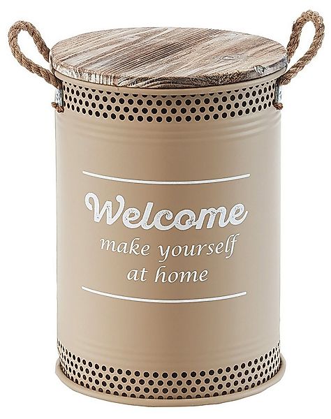 Kobolo Wäschekorb Wäschetonne WELCOME BRAUN Metall und Holz mit Deckel und günstig online kaufen